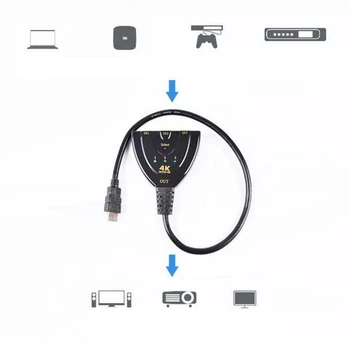 3 Порта HDMI Сплитер Кабел 1080P Превключвател Превключвател Hub Адаптер за HDTV PS4 Xbox Черен