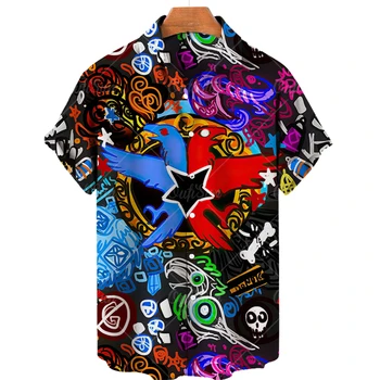Риза С 3D Принтом, Мъжки Цветна Мода Готина Лятна Риза Унисекс С Къс Ръкав, Без Модерен Случайни Топ, Празнична Плажната Хавайска Риза