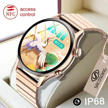 2022 Нови Модни Умни часовници Дамски AMOLED 390*390 HD Екран Винаги На дисплея Време, Дамски Часовници с Bluetooth Предизвикателство NFC Смарт часовници за Мъже