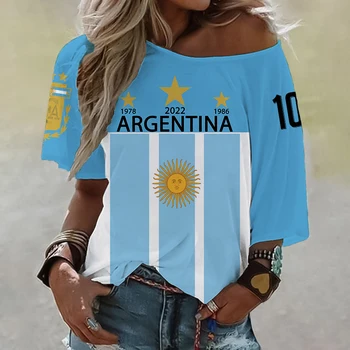 2023 Лятна Тениска с Изображение на Знамето на Аржентина С 3 Звезди, Свободна Женска Тениска с Абстрактно 3D Принтом Бразилия, Летни Блузи с открити Рамене, Риза