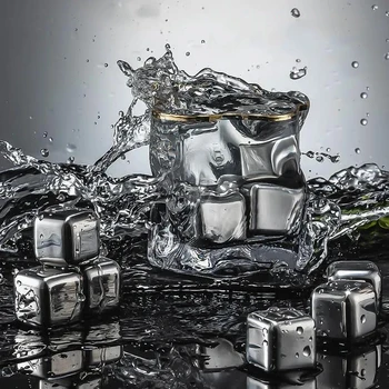 4шт 26x26 см, Нови Камъни За Уиски Кубчета Лед Набор от многократна употреба на ледени Кубчета За Охлаждане на Вино От Неръждаема Стомана Охлаждащ Рок Вечер Бар Инструмент