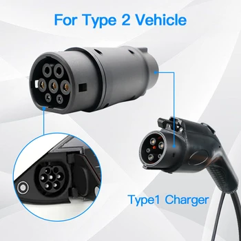 EVSE EV Зарядно устройство Адаптер Конектор SAE J1772 Конектор от тип 1 към тип 2 Адаптер 32A електрически автомобил Автомобил