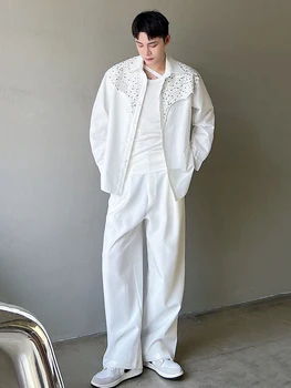 IEFB С Пайети, Индивидуален Дизайн, Мъжки Ежедневни Бяла Риза в Корейски Стил, 2023, Нова Мода Однобортная Блуза с Ревери