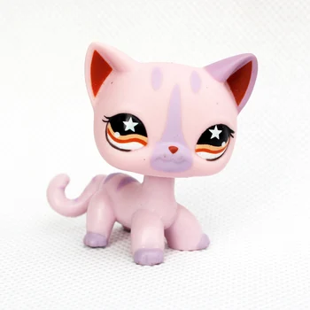 LPS КОТКА Рядко животно Малък магазин за домашни любимци качающаяся главата играчки, стоящ розово лилаво shorthaired котка