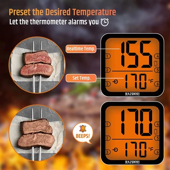 Sasha Умен Bluetooth Термометър за Месо за Печене на скара Пушач Барбекю с Кухненски Термометър с 4 Сензори за Таймер Аларма Smartlife Приложение за Управление на