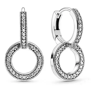 Автентични Проба 925 Сребърни Блестящи Маркови Двойни Обеци-Пръстени С Кристали За Жени, Сватбен Подарък, Модни Бижута
