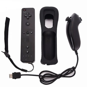 Безжично дистанционно управление 2-в-1 със силиконов калъф за игрова конзола Nintendo Wii, вграден сензор за движение и връзка