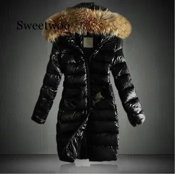 Зимни Дамски Паркове, палта 2020, модни дебела топло яке с качулка на големия меху, тънка яке, палто, однотонная дамско яке за зимата на Топло