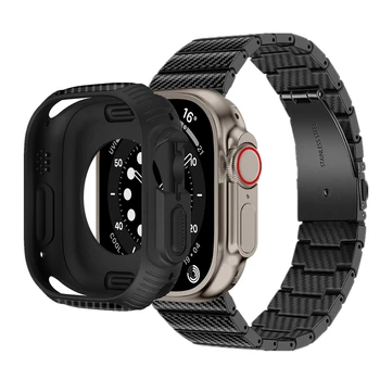 Мек Калъф + Каишка от въглеродни Влакна за Apple Watch Ultra Каишка 49 мм Каишки за Ръчни часовници Броня за iWatch Series 8 Ultra 49 мм Гривна