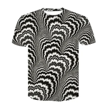 Мъжки Летни Модни Цветни тениски с 3D Принтом, Творчески Кошмарен Потник, Риза, Оптична Илюзия, е Черно-Бяла Графика тениска