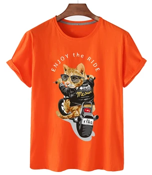 Хладно лятна риза, модна тениска с изображение на котка от карикатура, голяма ежедневна тениска с къс ръкав за мъже и жени, популярен лого