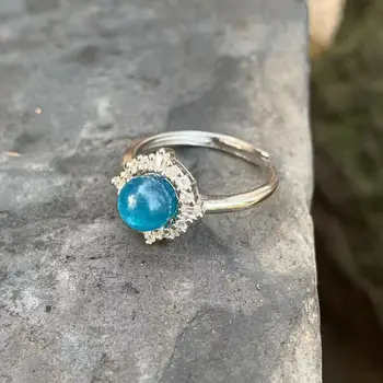 естествено синьо апатитовое пръстен женски пръстен ръчно изработени Бижута за Жени, Подарък