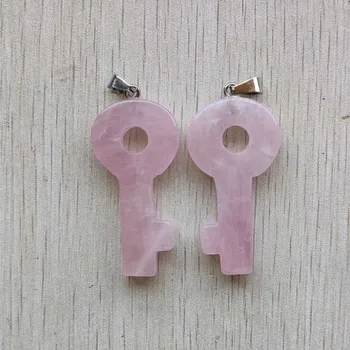 натурален розов кварцов камък, добро качество розови висулки във формата на ключ за бижута колиета 10 бр./лот на Едро безплатна доставка